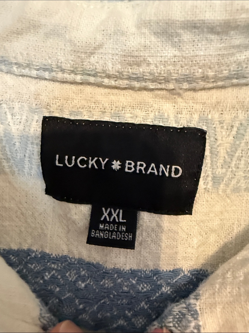 Lucky Brand Cream and Blue Striped Short-Sleeve Button-Up Shirt - Picture 2 of 2
